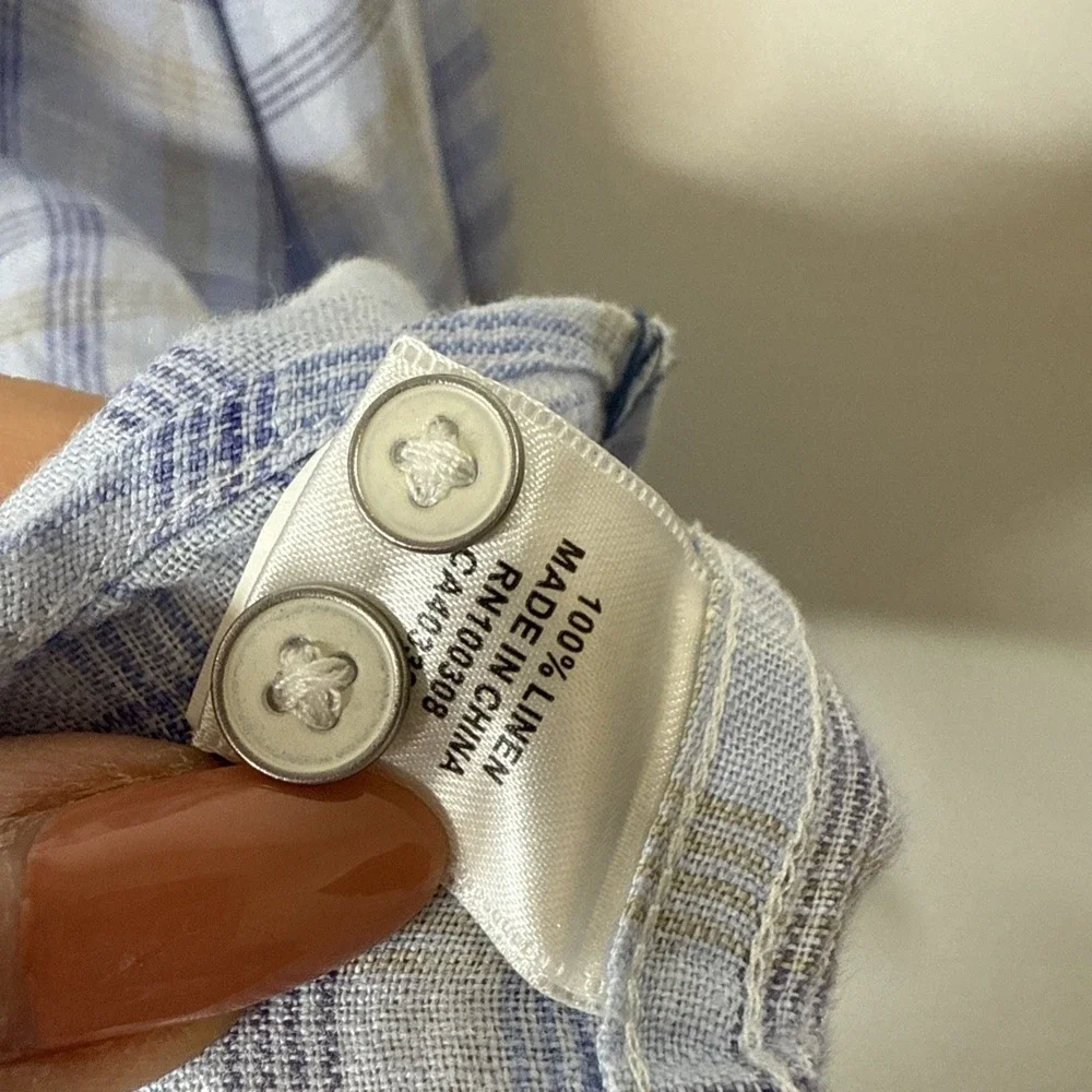 Peter Millar‎ Linen Shirt Men's XL Plaid Blue Crown Crafted Lightweight Preppy